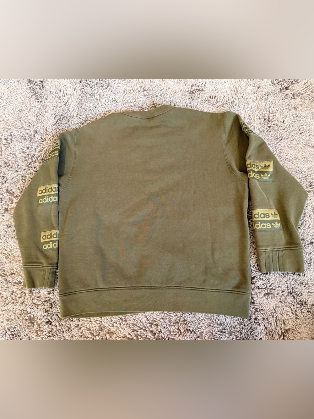 adidas Olive Crewneck Sweatshirt with Sleeve Trefoil Panels - Picture 9 of 9